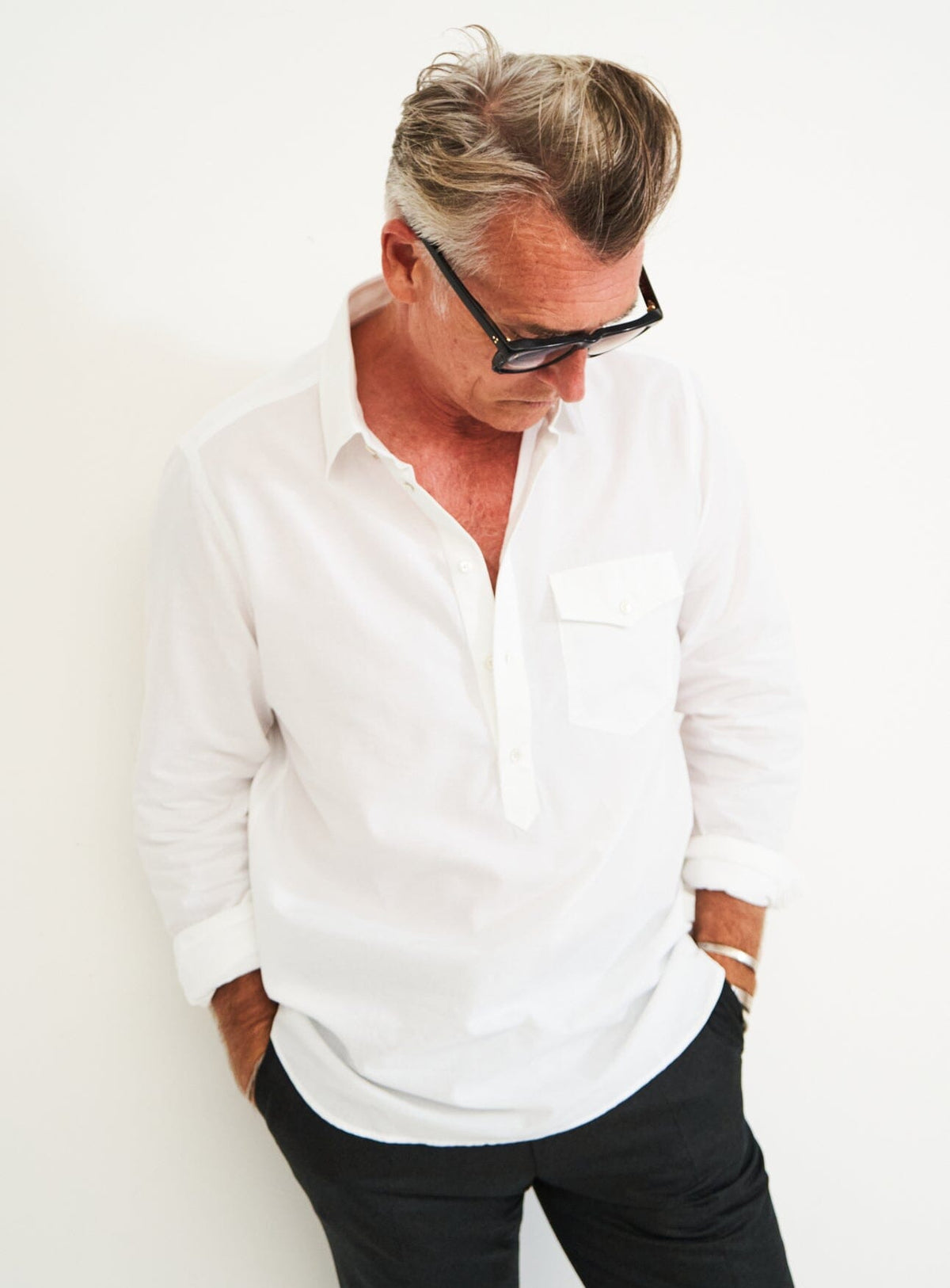 Recycled Italian White Oxford Modern Button-down Popover Shirt