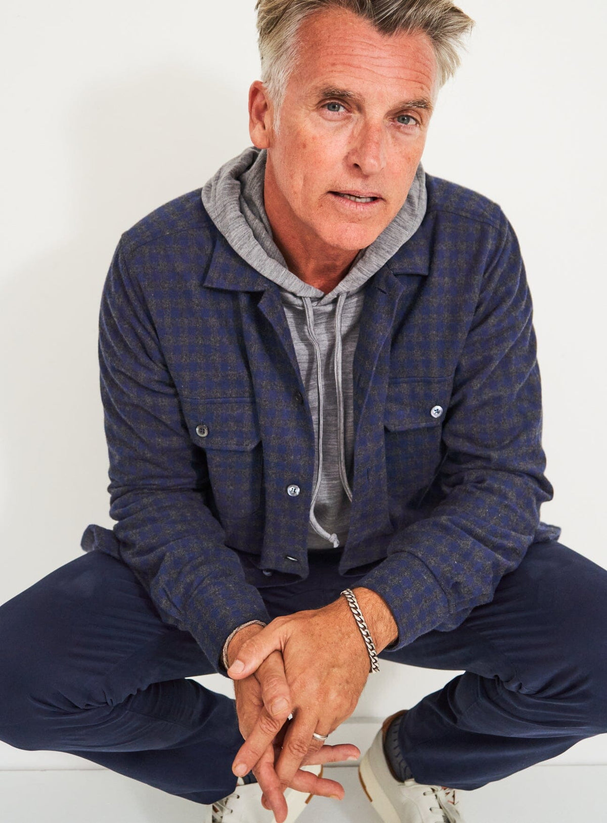 Recycled Italian Flannel Navy & Grey Check Piccadilly Overshirt