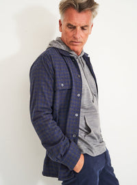 Recycled Italian Flannel Navy & Grey Check Piccadilly Overshirt