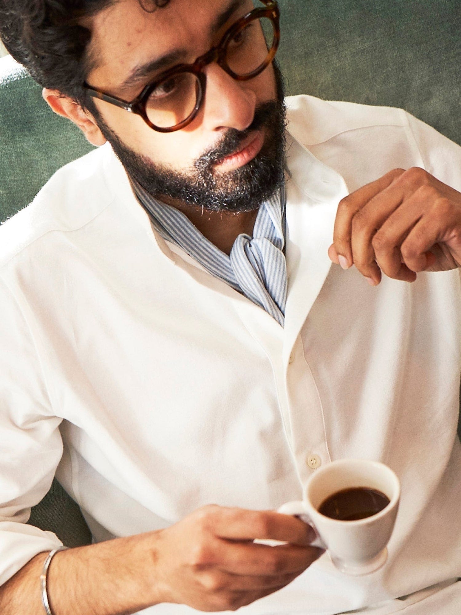 Recycled White Popover Nehru Collar Shirt